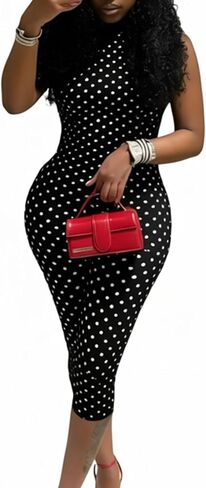 Womens Polka Dot Capri Jumpsuits Sleeveless Halter Neck Backless Summer Sexy Romper Going Out Party Club Outfits in Saudi Arabia