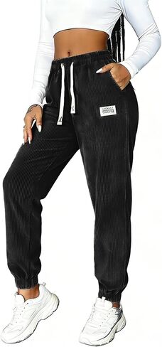 Women's Corduroy Joggers-Tapered Casual Pants with Drawstring Waist Loose Comfortable Fit Designed for Daily and Outdoor Use in Saudi Arabia