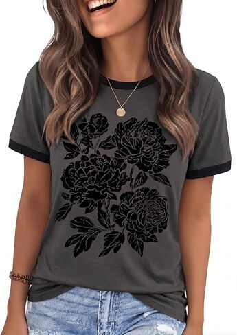 Vintage Floral Shirts Women Boho Wildflowers T-Shirt Flower Graphic Tees Summer Short Sleeve Casual Tops in Saudi Arabia
