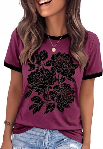 Vintage Floral Shirts Women Boho Wildflowers T-Shirt Flower Graphic Tees Summer Short Sleeve Casual Tops in Saudi Arabia