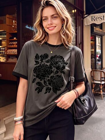 Vintage Floral Shirts Women Boho Wildflowers T-Shirt Flower Graphic Tees Summer Short Sleeve Casual Tops in Saudi Arabia