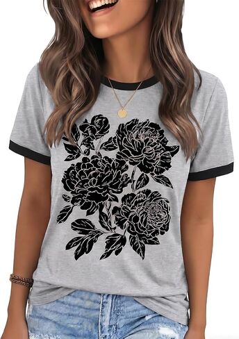 Vintage Floral Shirts Women Boho Wildflowers T-Shirt Flower Graphic Tees Summer Short Sleeve Casual Tops in Saudi Arabia