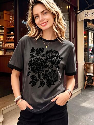 Vintage Floral Shirts Women Boho Wildflowers T-Shirt Flower Graphic Tees Summer Short Sleeve Casual Tops in Saudi Arabia