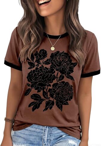 Vintage Floral Shirts Women Boho Wildflowers T-Shirt Flower Graphic Tees Summer Short Sleeve Casual Tops in Saudi Arabia
