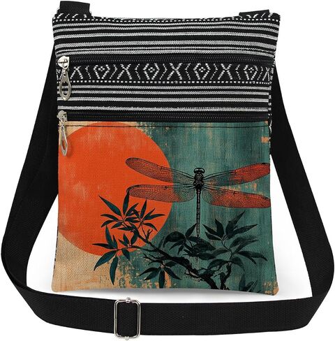 Dragonfly Sun Crossbody Bag Dragonfly on Branch Print Adjustable Shoulder Strap Messenger Bag Daily Use ZIpper Wallet Nice Birthday Gift or Christmas Present​​ for Friend in Saudi Arabia