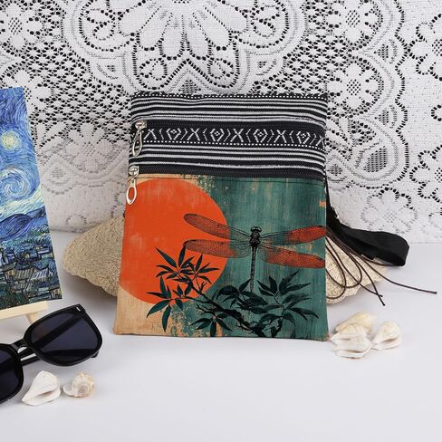 Dragonfly Sun Crossbody Bag Dragonfly on Branch Print Adjustable Shoulder Strap Messenger Bag Daily Use ZIpper Wallet Nice Birthday Gift or Christmas Present​​ for Friend in Saudi Arabia