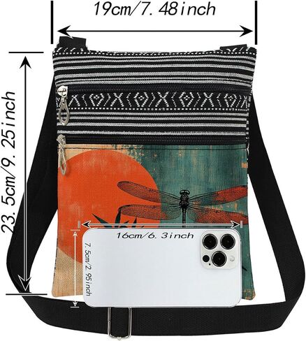Dragonfly Sun Crossbody Bag Dragonfly on Branch Print Adjustable Shoulder Strap Messenger Bag Daily Use ZIpper Wallet Nice Birthday Gift or Christmas Present​​ for Friend in Saudi Arabia