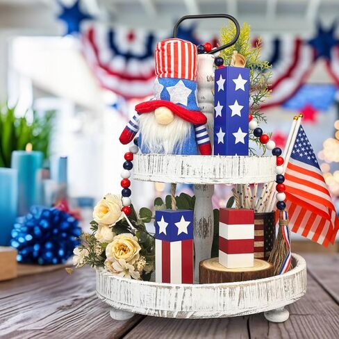 4th of July Fireworks Decorations for Indoor 3 PCS, Fourth of July Patriotic Wooden Firecracker Decor for Home Table Top Office, 250th Anniversary Memorial Independence Day Red White Blue Gifts Signs in Saudi Arabia