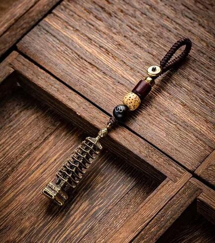 فنغ شوي 9-Level Wenchang Pagoda Keychain، خمر النحاس Wenchang Tower Lucky Talisman للنجاح الأكاديمي، والنمو الوظيفي، تميمة صينية ميمونة لمفاتيح السيارة، حقيبة، هدية مثالية للطلاب in Kuwait