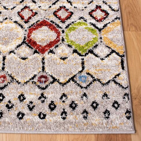 سجادة عداء من مجموعة SAFAVIEH Amsterdam - 2'3" x 8'، رمادي فاتح ومتعدد، تصميم بوهو مغربي، لا يتساقط ويسهل العناية به، مثالي للمناطق ذات حركة المرور العالية في غرفة المعيشة وغرفة النوم (AMS108G) in Kuwait