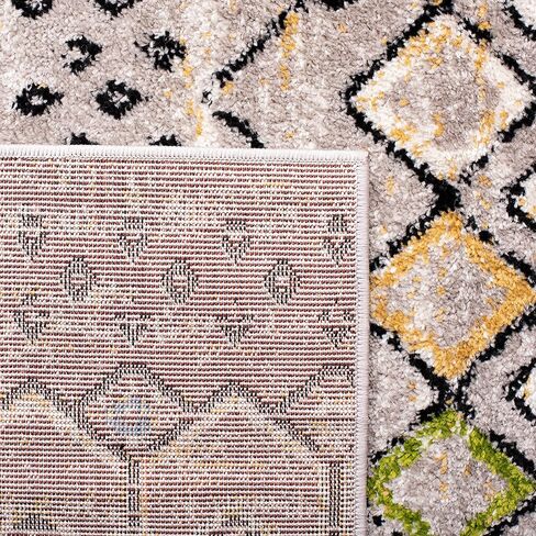 سجادة عداء من مجموعة SAFAVIEH Amsterdam - 2'3" x 8'، رمادي فاتح ومتعدد، تصميم بوهو مغربي، لا يتساقط ويسهل العناية به، مثالي للمناطق ذات حركة المرور العالية في غرفة المعيشة وغرفة النوم (AMS108G) in Kuwait