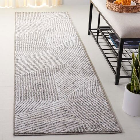 SAFAVIEH Pyramid Collection Runner Rug - 2'2" x 8', Grey & Ivory, Geometric Design, Ideal for High Traffic Areas in Entryway, Kitchen & Bathroom (PYR241F-28) in Saudi Arabia
