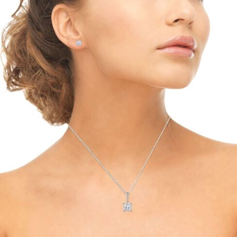 Sterling Silver Cubic Zirconia Studded Solitaire Necklace & Stud Earrings Set in Kuwait