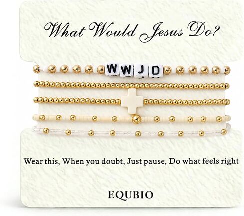 WWJD Bracelet Set for Women, 14K Gold Plated Seed Bead Christian Jewelry, Handmade Colorful Stackable Religious Cross Bracelets, Inspirational Faith Gifts in Saudi Arabia