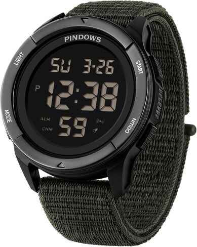 PINDOWS Men's Digital Sports Watch, Large Face Military Tactical Wristwatch for Men, 50M Waterproof, LED Backlight, Alarm, Stopwatch, Rugged Outdoor Watch for Running, Work and Gym in Saudi Arabia