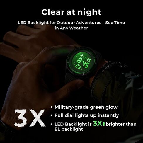 PINDOWS Men's Digital Sports Watch, Large Face Military Tactical Wristwatch for Men, 50M Waterproof, LED Backlight, Alarm, Stopwatch, Rugged Outdoor Watch for Running, Work and Gym in Saudi Arabia