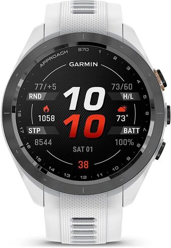 Garmin 010-02746-00 Approach S70 42 mm Premium GPS Golf Watch, White Band Bundle with Deco Essentials Charging Dock, 3X Silicone Dust Cover and 1.4 Inch Screen Protector in Saudi Arabia