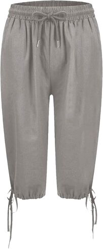 Linen Bermuda Shorts for Women Knee Length Drawstring Elastic Waist Shorts Casual Summer Pedal Pushers with Pockets in Kuwait