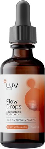 Flow Drops LUV Health Energy Supplement for Focus, Mental Clarity & Immune Support - Adaptogenic Mushrooms with Lion’s Mane, Cordyceps, Reishi, Chaga & Turkey Tail – Vegan, Made in USA 30 Servings in Kuwait