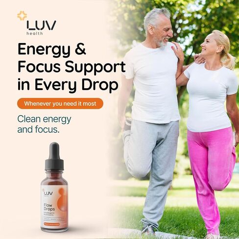 Flow Drops LUV Health Energy Supplement for Focus, Mental Clarity & Immune Support - Adaptogenic Mushrooms with Lion’s Mane, Cordyceps, Reishi, Chaga & Turkey Tail – Vegan, Made in USA 30 Servings in Kuwait