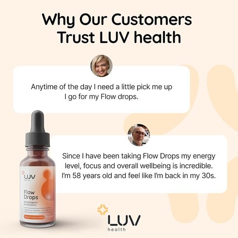 Flow Drops LUV Health Energy Supplement for Focus, Mental Clarity & Immune Support - Adaptogenic Mushrooms with Lion’s Mane, Cordyceps, Reishi, Chaga & Turkey Tail – Vegan, Made in USA 30 Servings in Kuwait
