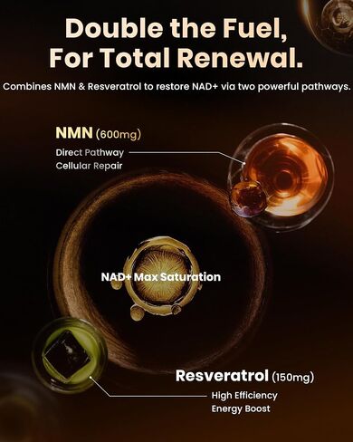 NMN 600mg Liposomal Liquid Pouches with Resveratrol 150mg, PQQ, CoQ10 & Astaxanthin-High Absorption NAD+ Supplement for Cellular Energy, Healthy Aging & Longevity - Vegan - 30 Servings in Saudi Arabia