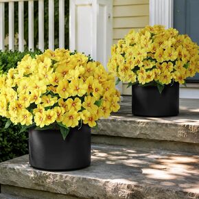 YXZZWL 2 Set of Artificial Impatiens Topiary Trees - Fake Silk Flower Potted Plants, UV-Resistant Faux Outdoor Impatiens Bushes for Front Door, Yard, Farmhouse, Garden Decor (Yellow) in Saudi Arabia
