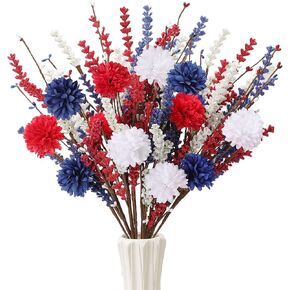 4th of July Decorations 17 Inch Patriotic Artificial Berry Picks 12 Pack Red White Blue Berry Stems for Tables Centerpieces Home Office Restaurant Vase Independence Day Decorations in Saudi Arabia