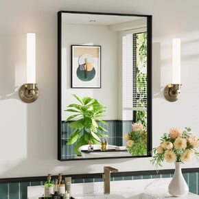 24x36 Inch Black Bathroom Mirror, Metal Framed Vanity Mirror, Bathroom Wall Mirrors for Over Sink, Rectangle Mirror HD Tempered Glass, Horizontally or Vertically in Saudi Arabia