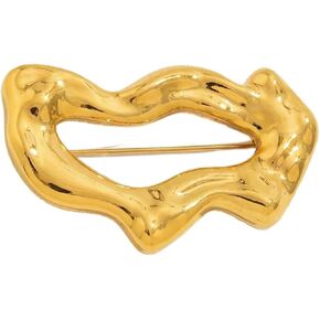 Gold Tone Statement Hollow Brooch for Women, Vintage Hammered Irregular Geometric Pin and Metallic Chest Accessory for Suits and Coats, Y2K Aesthetic Jewelry for Social Events in Saudi Arabia