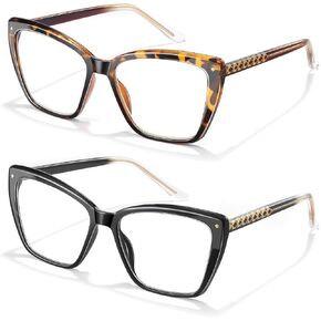نظارات قراءة للنساء عصرية TR90 زرقاء اللون تحجب الضوء بإطار معدني للقارئ، نظارات مربعة أنيقة على شكل عين القطة in Kuwait