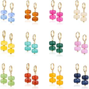 BROCC 12Pcs Colorful Resin Beaded Drop Earrings Acrylic Hoop Dangle Earring | Lightweight Acrylic Resin, Boho Statement Jewelry, For Women, Daily Wear Beach Party Summer Vacation in Saudi Arabia