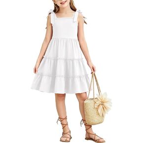 Girls Summer Dress Bowknot Strap Sleeveless Party Dress Casual Swing Flowy Ruffle Tiered Sundresses 5-14Y in Saudi Arabia