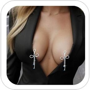 1 Pair Non Piercing Nipple Jewelry Noose Rhinestone Bow Nipple Ring Fake Nipple Piercing Body Chain for Women in Saudi Arabia