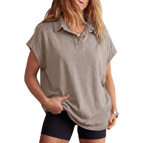 Gacaky Cap Sleeve Tops for Women Summer Oversized Casual Polo Neck Basic Tees 2026 Trendy Loose Fit T-Shirts Outfits in Saudi Arabia