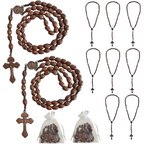 BONITTER 3PCS/10PCS/25PCS Baptism Favor Saint Michael Archange Pocket Rosary with Organza Bags, Handmade Wooden Beads Cross Necklace, Catholic Christian Prayer Gift in Saudi Arabia