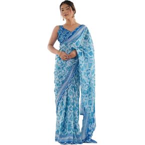 MOHIT CREATIONS Women's Wear Georgette Printed Saree With Paper Mirror Work and Unstitched Blouse Piece in Saudi Arabia
