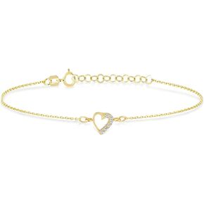 Gelin 10K Solid Gold Open Heart Bracelet for Women - Dainty Pave Heart Charm Bracelet in Kuwait