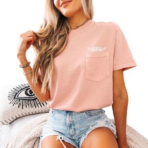Women's Vintage Daisy Bouquet Pocket Shirt Casual Boho Floral Printed T-Shirt Floral Wildflowers Graphic Tees Tops for Girl in Saudi Arabia
