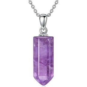 925 Sterling Silver Moonstone/Turquoise/Amethyst Necklace, Hexagonal Gemstone Healing Crystal Pendant Jewelry Gifts for Women, With 18+2inch Chain in Saudi Arabia