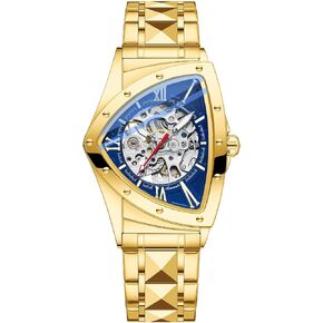 Tiong Men's Triangle Skeleton Mechanical Watch - Unique Design, Water Resistant & Luminous | Stainless Steel/Black Leather Strap | Perfect for Business & Casual in Kuwait