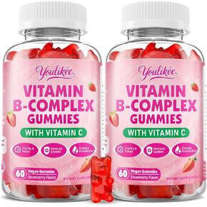 Vitamin B-Complex Gummies for Women & Men, Methyl B12, B1, B2, B3, B5, B6, B7 & B9 - Vitamin B Complex with Vitamin C Supports Energy & Immune Function, Strawberry Flavor, 60 Count in Saudi Arabia