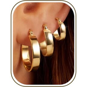 5mm Chunky Hoop Earrings Set, 3 Pairs Durable Bold Small Gold Hoop Earrings, Hypoallergenic 925 Silver Post Huggie Hoops, Lightweight Stacked-Style Thick Hoops Earring for Women in Saudi Arabia
