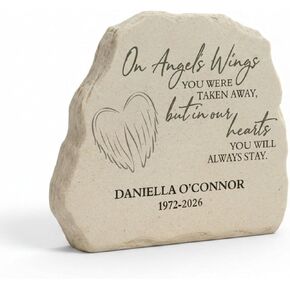 Personalization Universe On Angel's Wings Personalized Garden Stone, Custom Memorial Plaque for Graves, Bereavement Garden Stone Gifts, Sympathy Stones for Loss of Loved One in Saudi Arabia