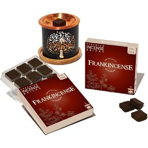 Frankincense Incense Bricks & Tree of Life Exotic Burner by Aromafume | 2 Trays x 9 Bricks | Boswellia Carterii & Boswellia Serrata Extract, Native to East Africa & India | Non-Toxic in Saudi Arabia