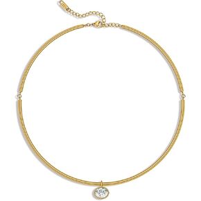 HANRESHE Gold Collar Choker Necklace For Women Charm Pendant Choker Necklace With Oval CZ Pendant Trendy Charm Jewelry in Saudi Arabia