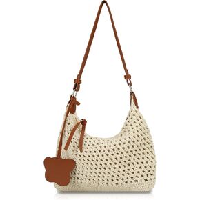 Crochet Beach Bag, Summer Shoulder Bag Vacation Woven Purse Leak-Proof Lining Boho Bags with Detachable Strap in Saudi Arabia