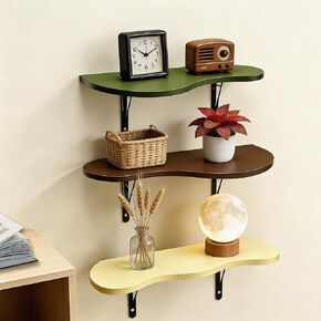 3 Set Unique Mid Century Modern Floating Cloud Shelves,Wooden Wavy Shaped Wall Mount Live Edge Cloud Shelf,Modern Floating Shelves for Bedroom Living Room,Home Decor,Housewarming Gifts in Kuwait