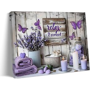 Lavender Bathroom Canvas Wall Art Farmhouse Bathroom Painting Picture Wall Decor Rustic Relax Purple Lavender Poster Print Artwork for Bathroom Washroom Toilet Home Decoration 12x16in in Saudi Arabia
