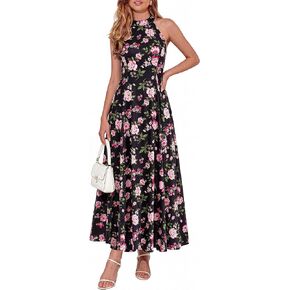 PRETTYGARDEN Summer Halter Dresses for Women 2026 Vacation Outfits Sleeveless Polka Dot Sundress Wedding Guest Maxi Dress in Kuwait